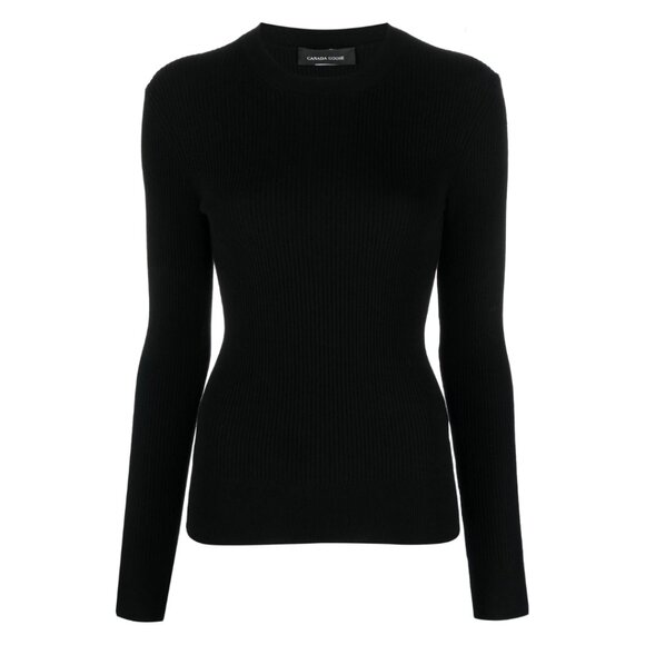 NWT Canada Goose Georgian Slim Crewneck Sweater Black Sz Medium Ribbed Knit Wool - Picture 3 of 11